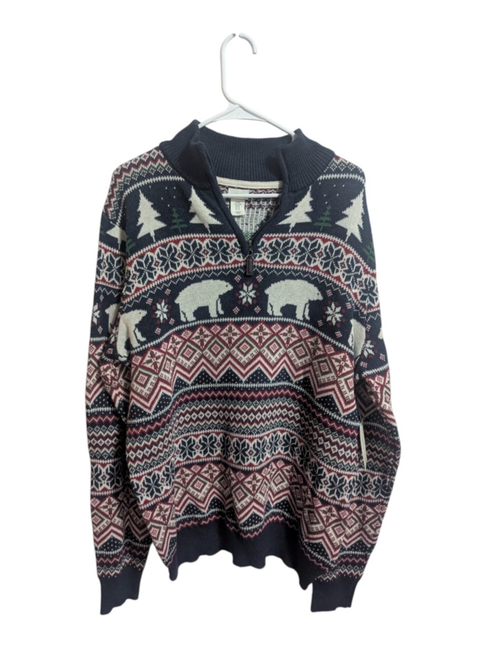 Aspen Men's Sweater Quarter-Zip Bear Motif